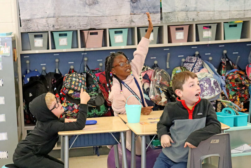 Excited students in class