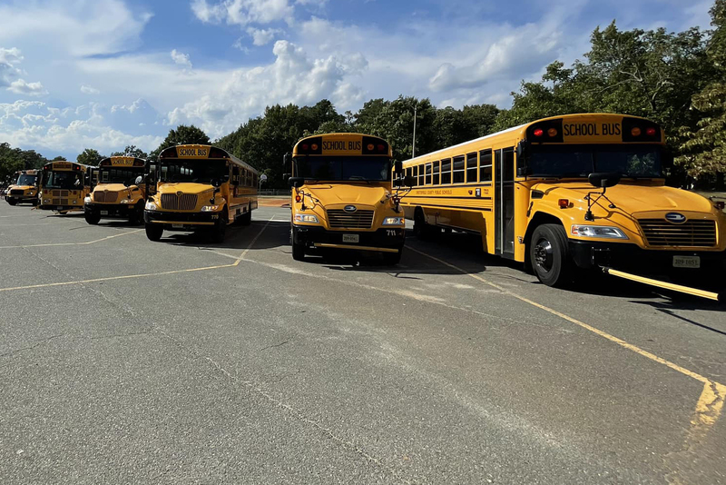 Yellow school buses lined up