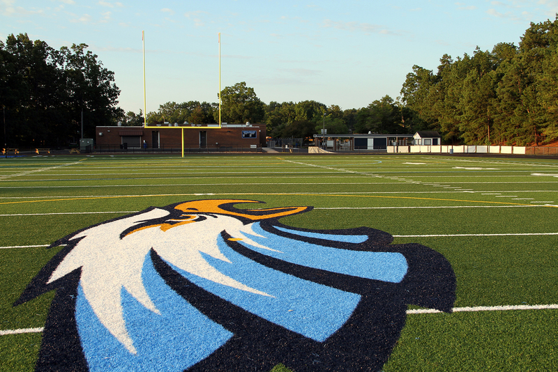 Football field with eagle logo