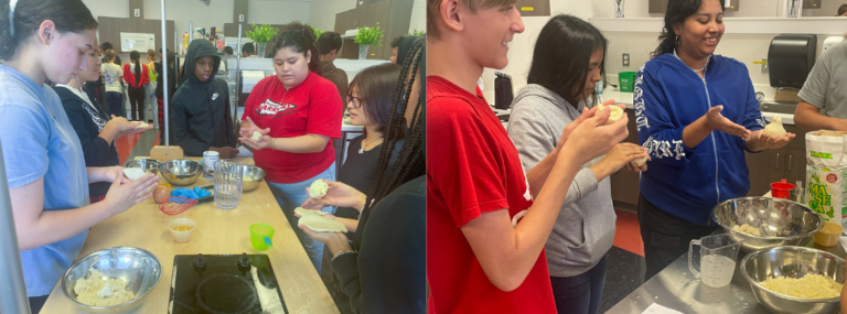 Students making food in a group